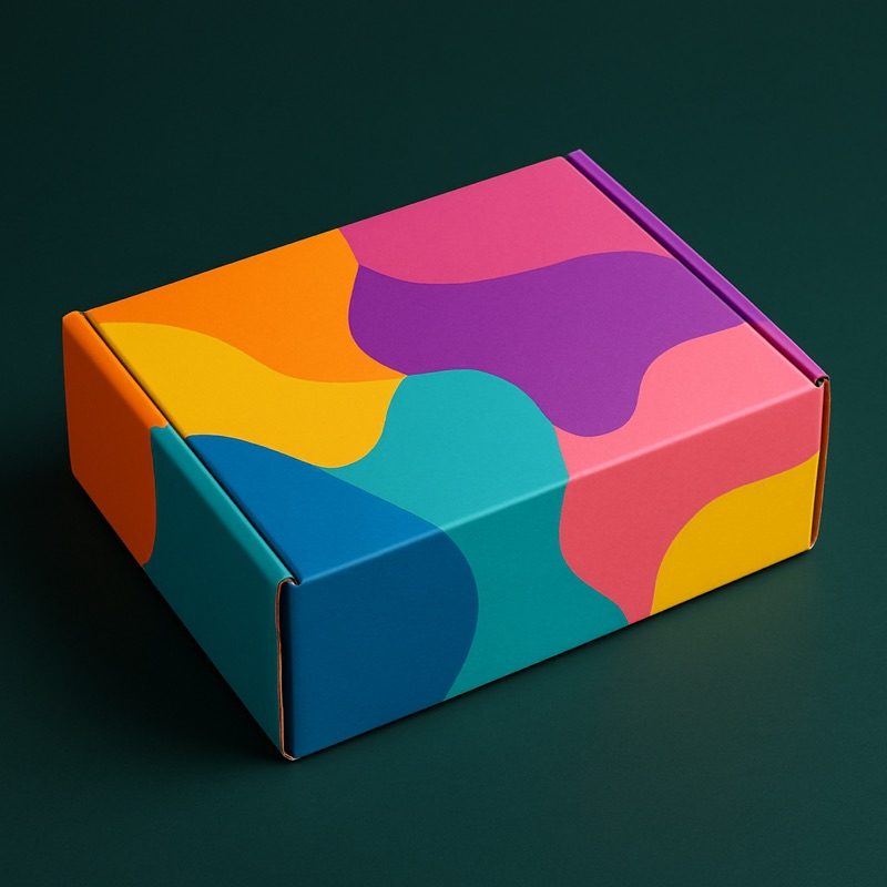 A full-color printed corrugated mailer box