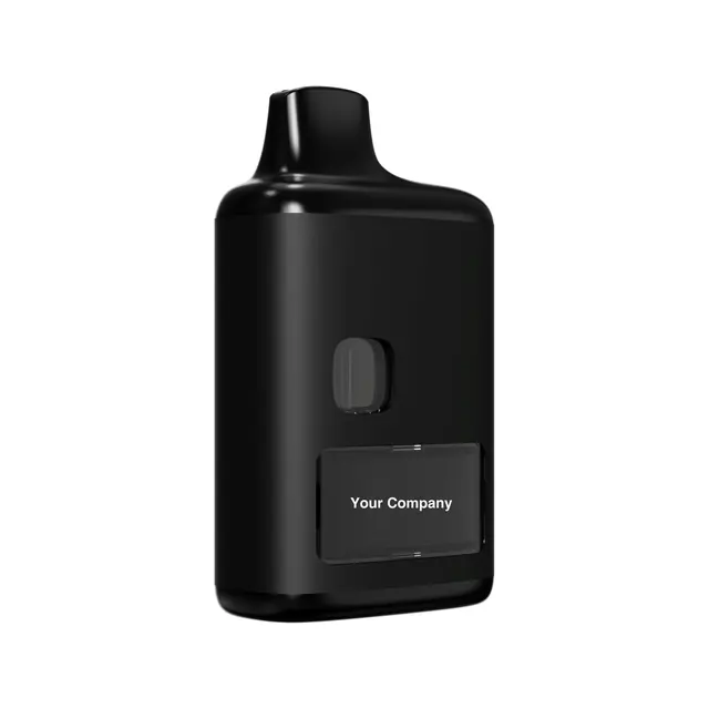 Custom branded black device with a printed logo panel