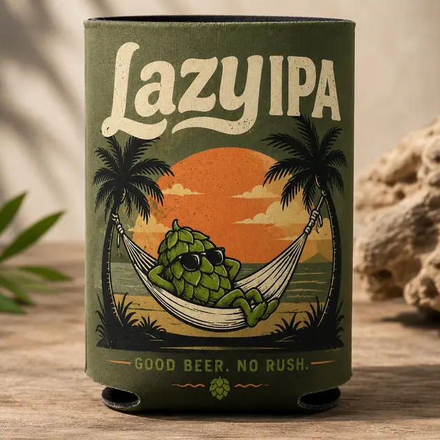 Full-color custom can koozie on a beer can